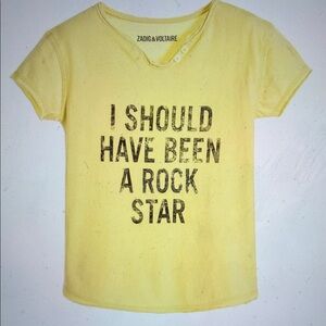 Zadig & Voltaire Kids Yellow Graphic 'I Should Have Been A Rock Star' Tee